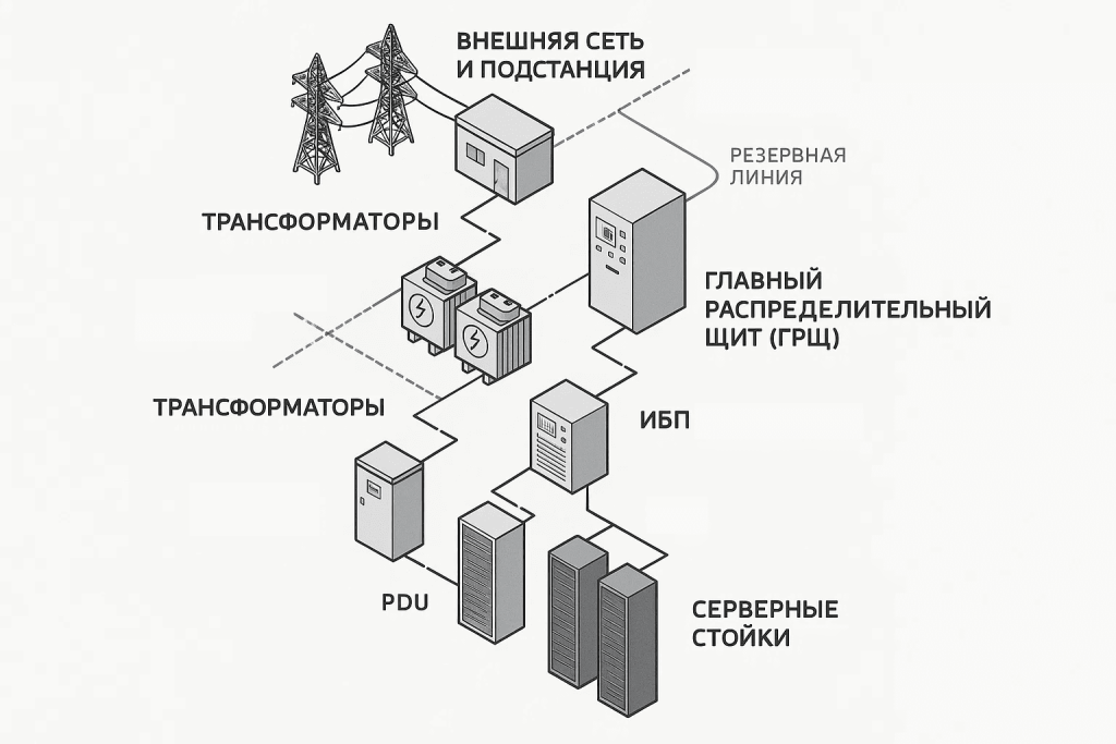 Схема архитектуры электроснабжения ЦОД