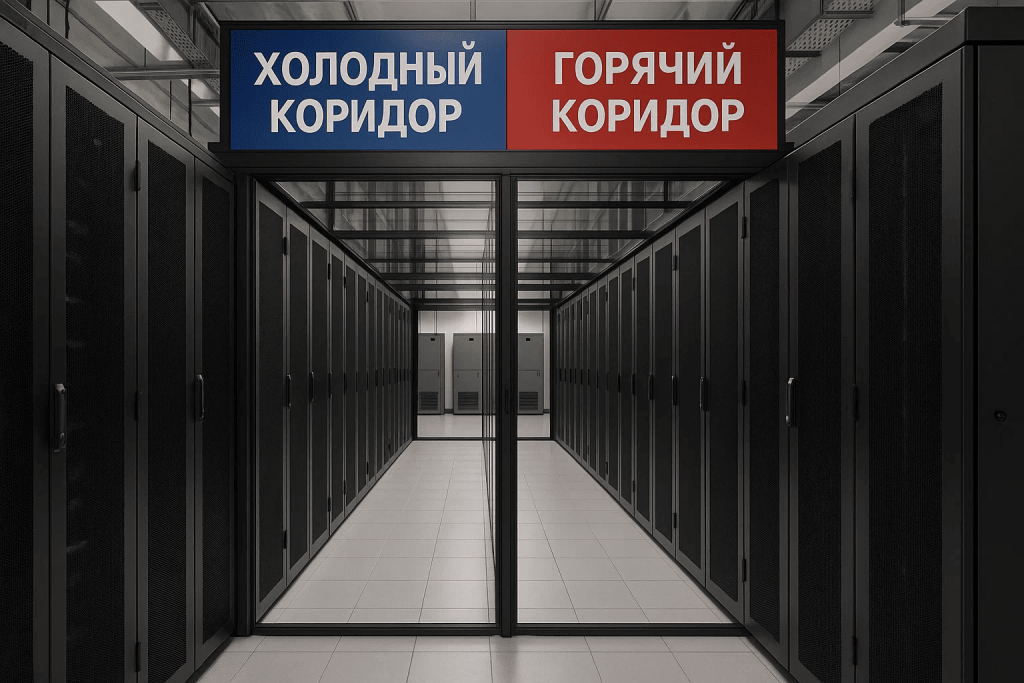 Конфигурация холодного и горячего коридора в ЦОД с подачей воздуха от CRAH